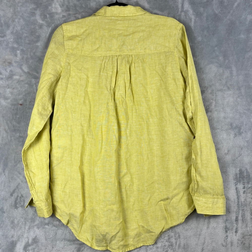 Sigrid Olsen Womens 100% Linen Tunic Top Chartreuse Yellow Button Tab Sleeve S - Picture 9 of 10